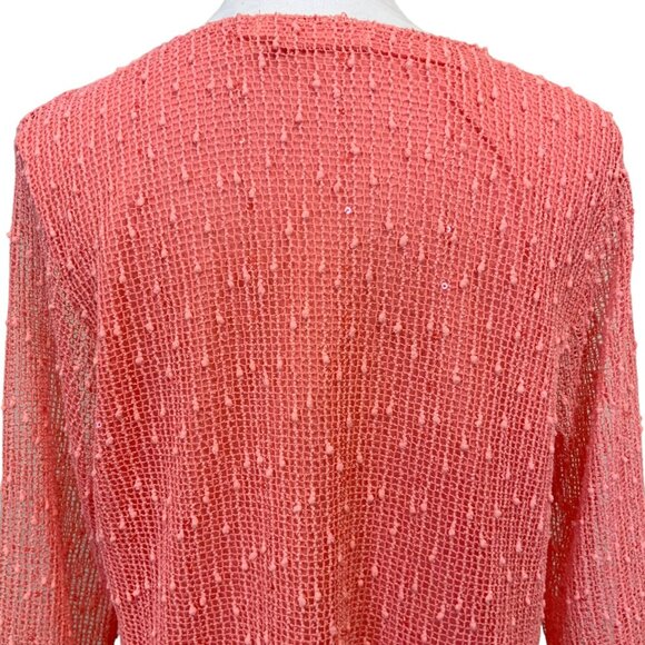 Lulu B Sequin Open Knit Lined Asymmetrical Top In Coral Size XL Faerie Lagenlook - Picture 4 of 9